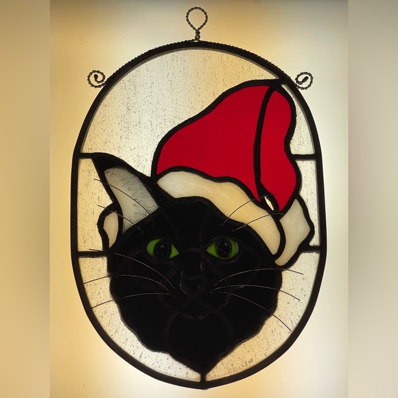 Handcrafted stained glass, inspired by my Cat!11 1/2”L x 8 1/2”W Meowy Christmas - Picture 2 of 3